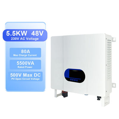 5.5kw 5.5kva सौर हाइब्रिड इन्वर्टर चार्जर 24V 48V DC से 220V AC शुद्ध साइन वेव