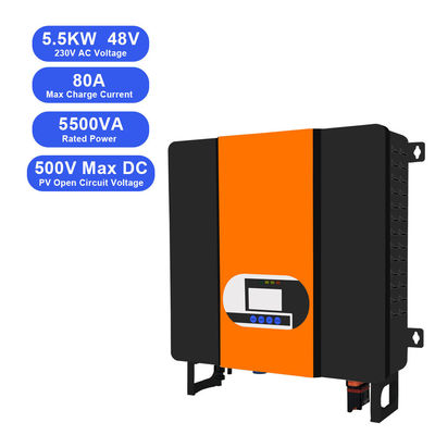एलसीडी डिस्प्ले 5.5KW 48V से 110V 220V एमपीपीटी सौर चार्जर हाइब्रिड इन्वर्टर एसी वोल्टेज 230VAC के साथ